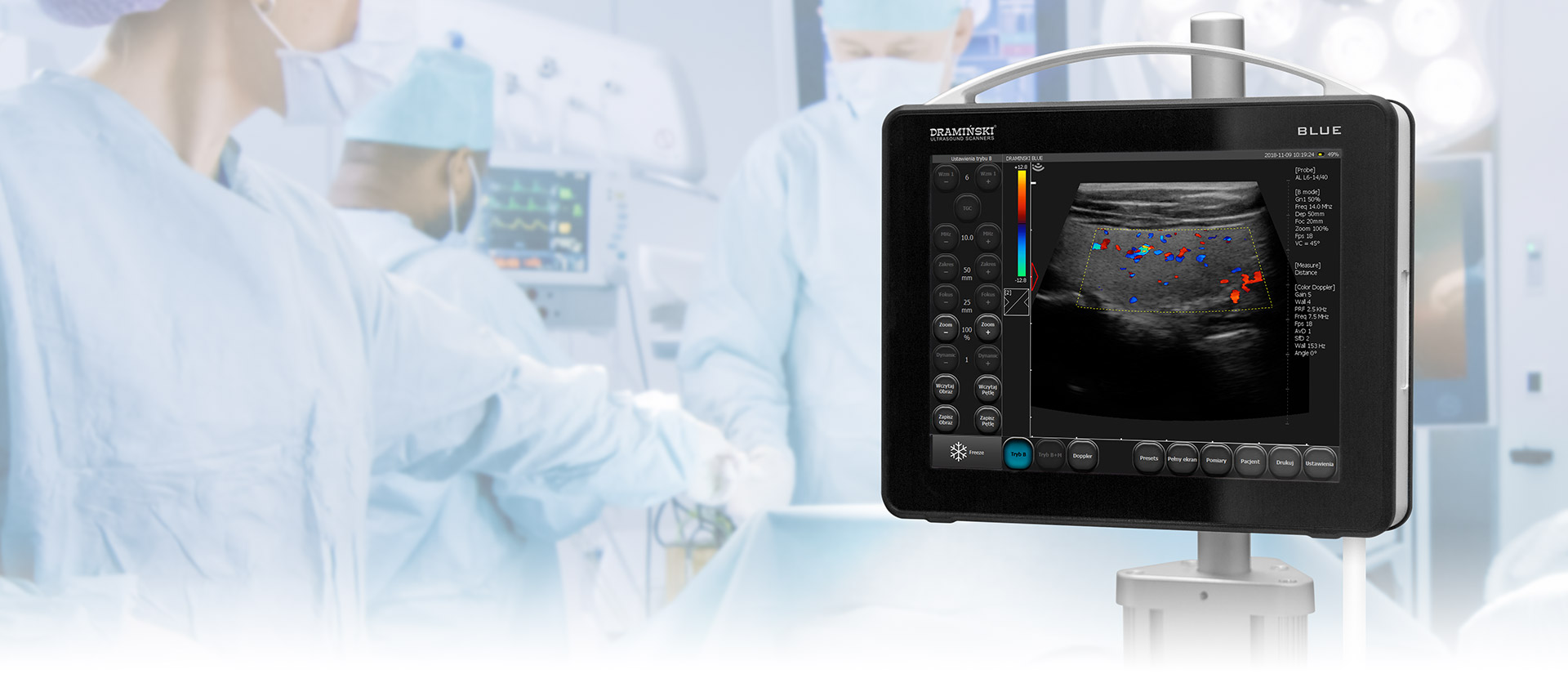 moderno scanner ad ultrasuoni dramiński blue per medicina humana